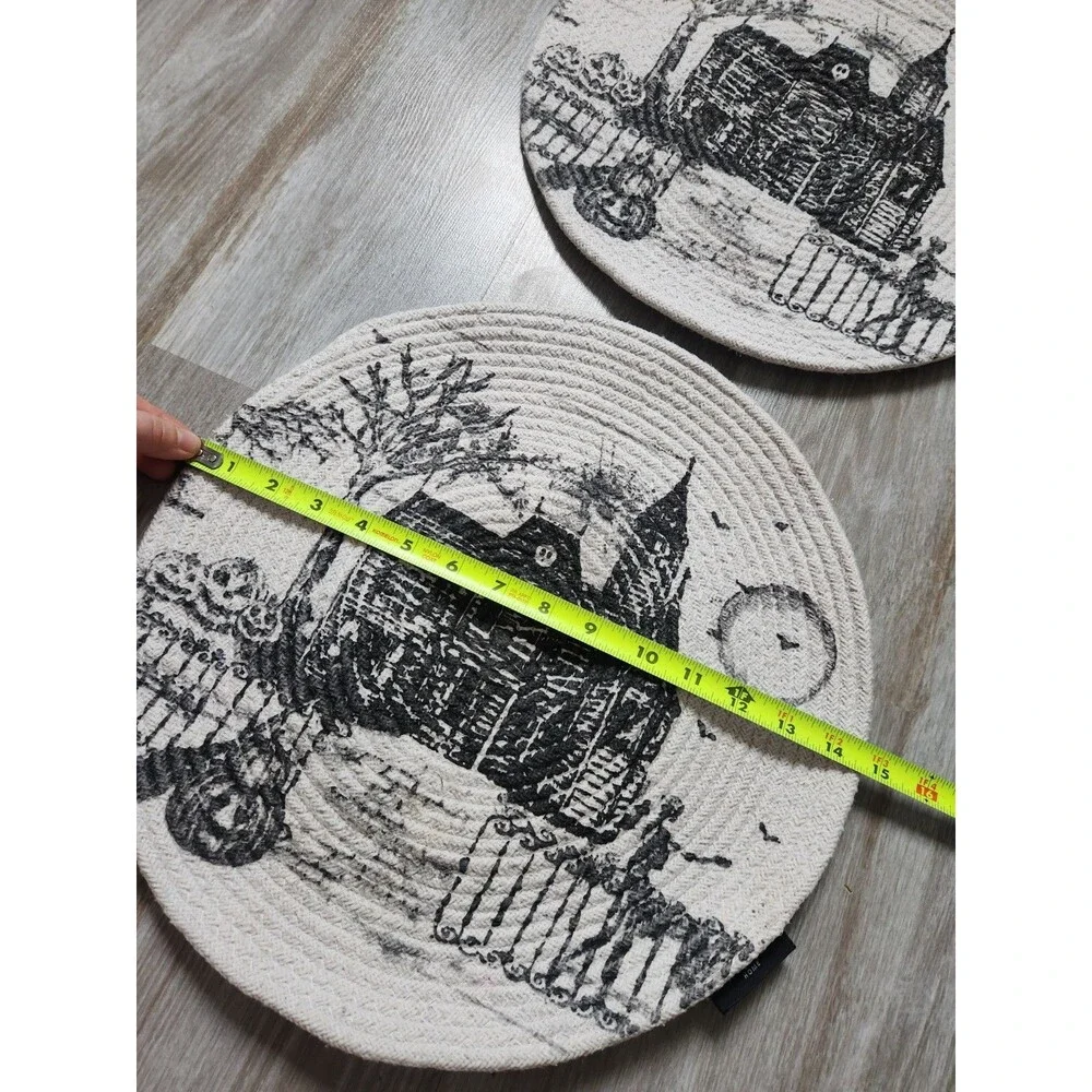 Tahari Home Halloween Haunted House Braided Round Placemats Set of 2 14
